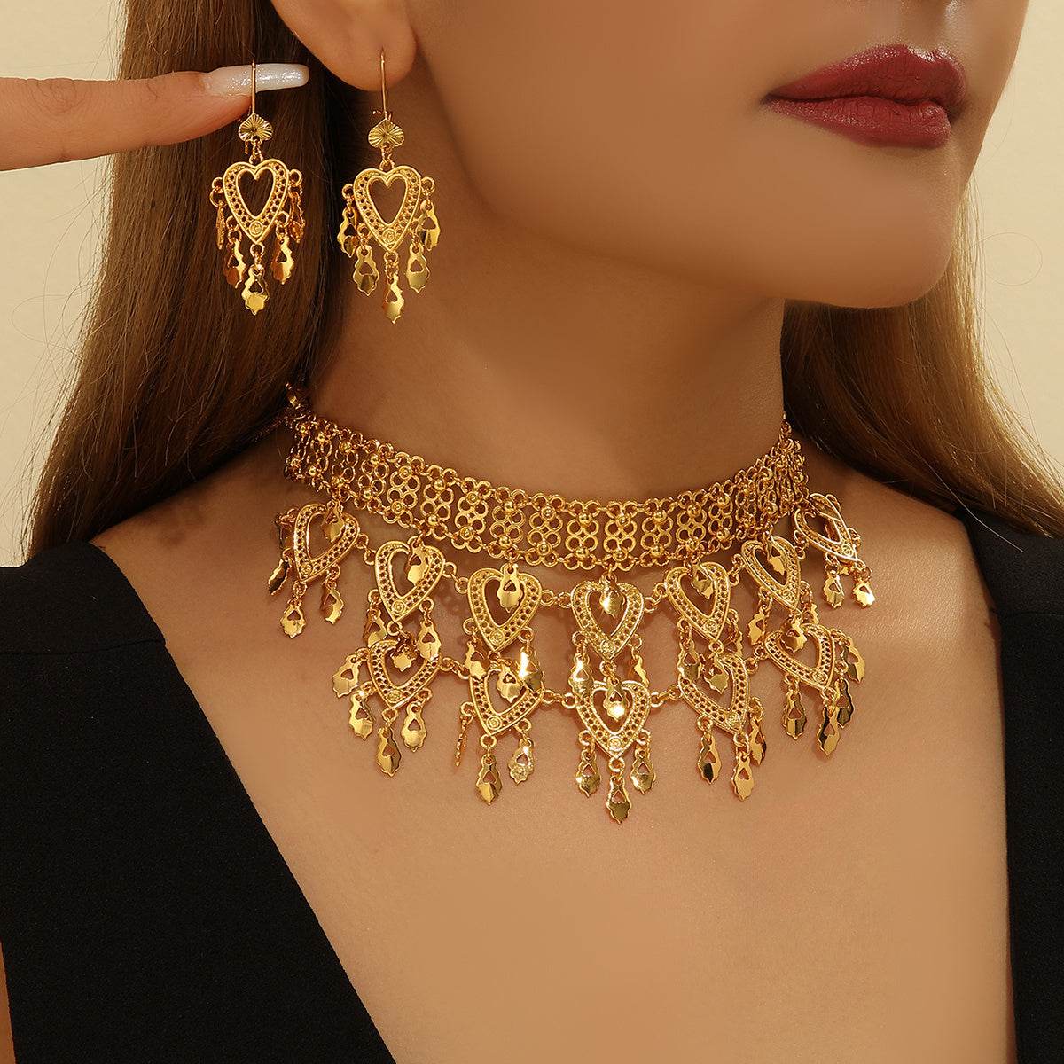 3pcs Retro Luxury Heart-Shaped Jewelry Set - Necklace & Earrings for Women - Buy Center