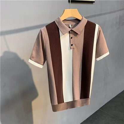 Vintage Stripe Short Sleeve Men's Shirt - Zipper, Comfortable Cotton Fit - Buy Center