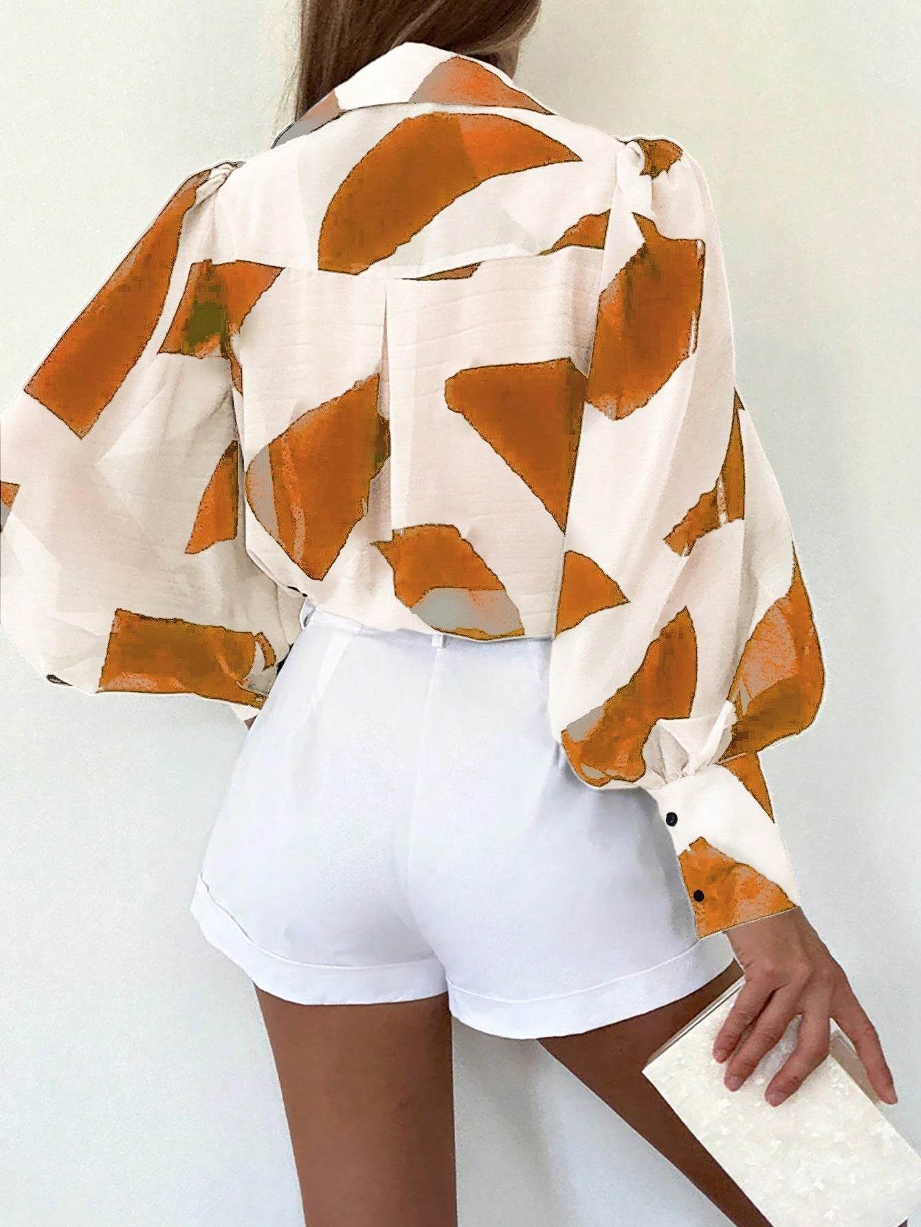 Buycenter Women's Long Sleeve Blouse - Casual Print with Shirt Collar - Buy Center