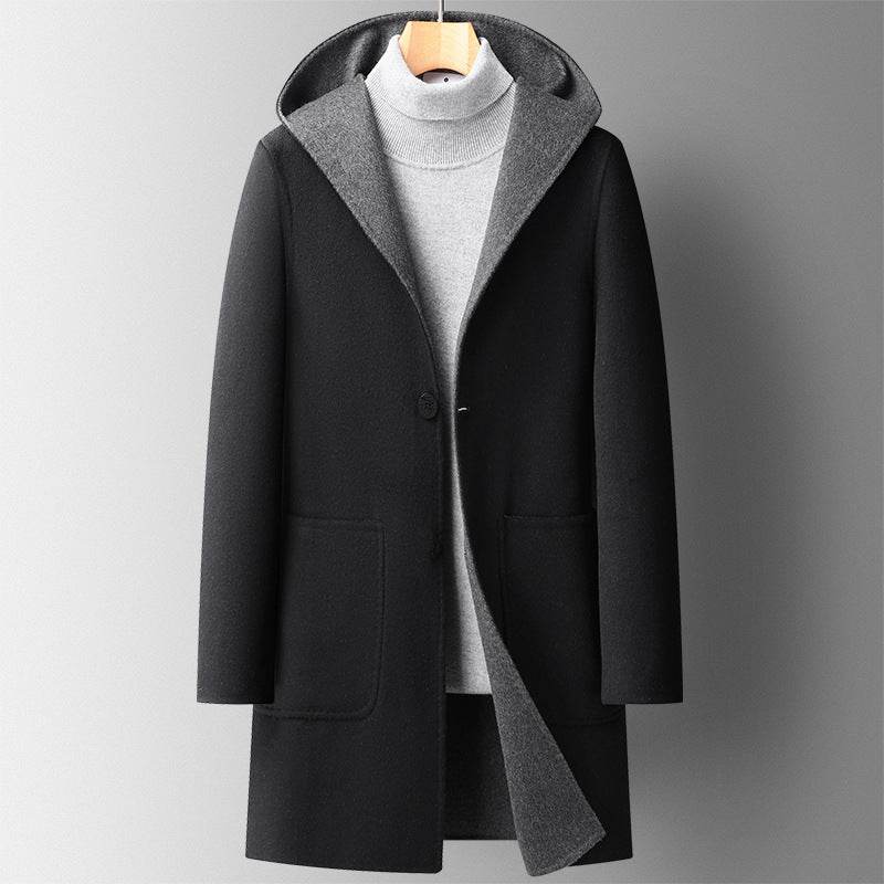 Men's Wool Overcoat - Stylish Hooded Double-Sided Design for Winter - Buy Center