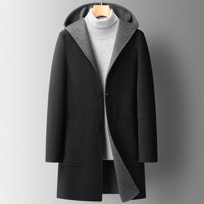 Men's Wool Overcoat - Stylish Hooded Double-Sided Design for Winter - Buy Center