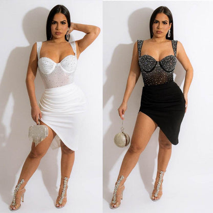 Elegant Rhinestone Backless Two-Piece Set - Stylish Bridesmaid Dress 2025 - Buy Center