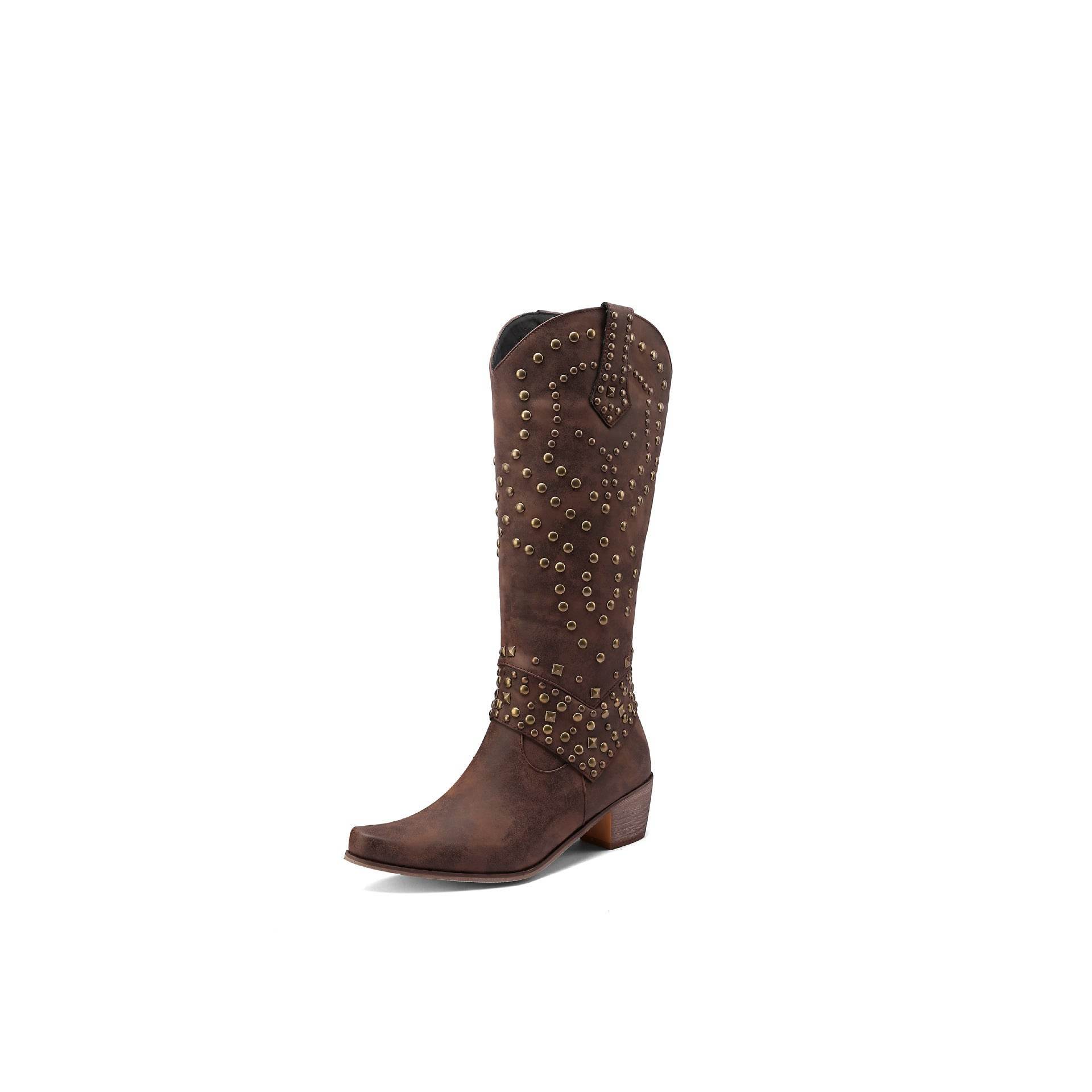 Buycenter Women's High Boots - Autumn & Winter Rivet Thick Heel Design - Buy Center