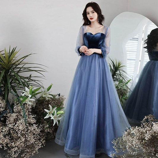 Buycenter Light Blue Velvet A-Line Birthday Dress for Women - Sizes S-3XL - Buy Center