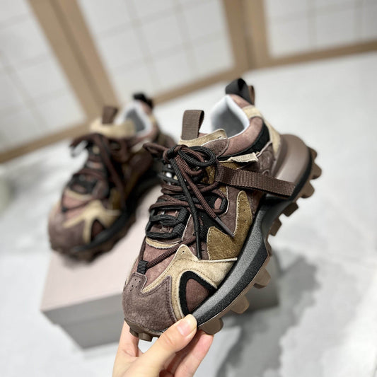 Women's Retro Thick Soled Sports Shoes - Stylish Suede Lace-Up Design - Buy Center