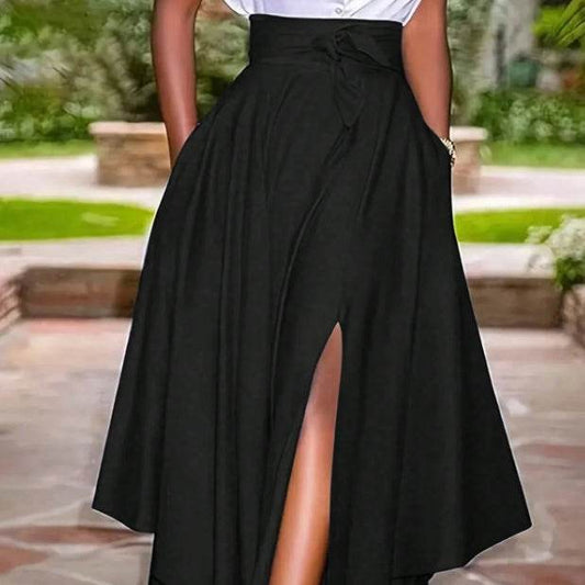 Buycenter Women's Solid Color Slit Skirt - Casual Lace Zipper Design - Buy Center