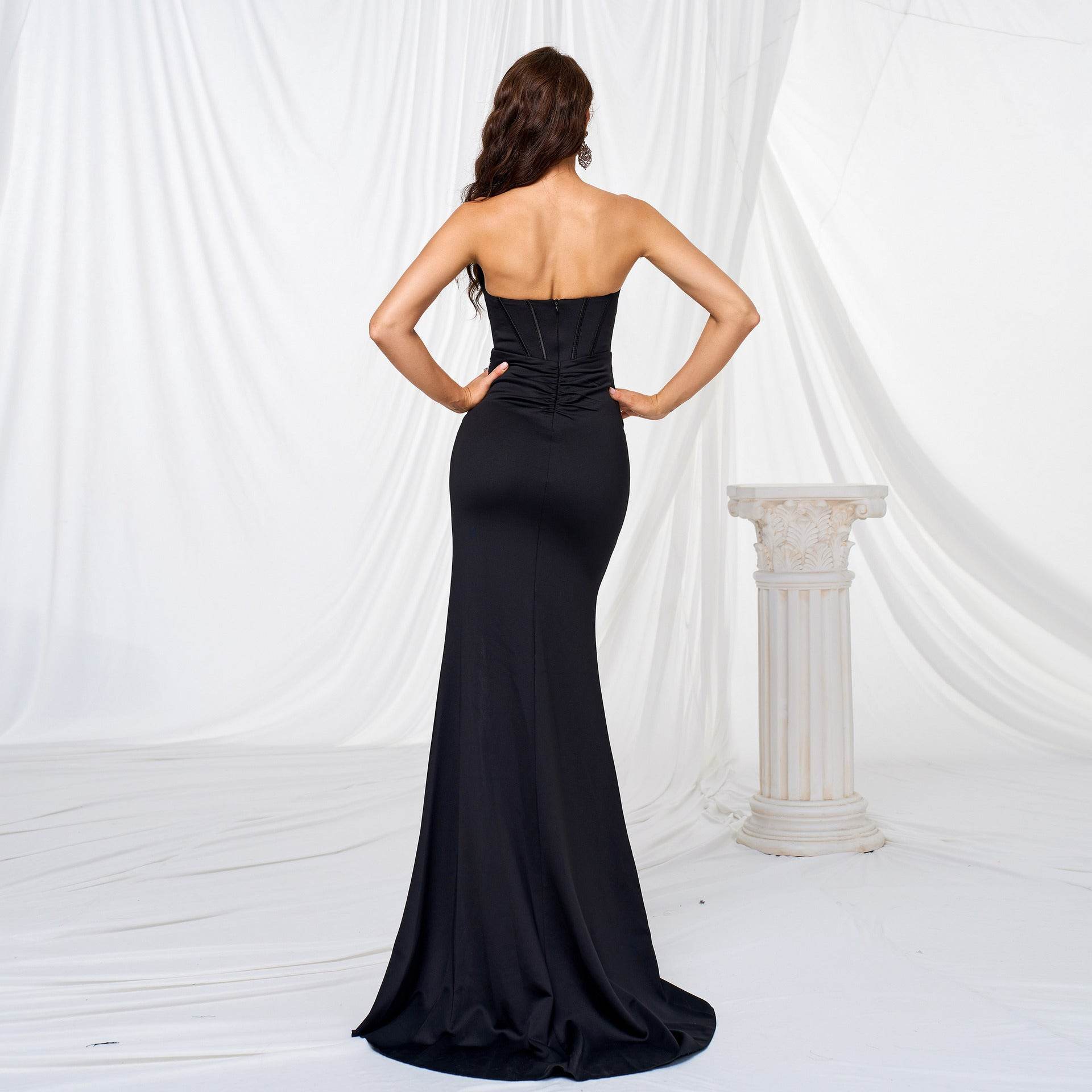 Elegant Long Hem Off-Neck Evening Dress - Sequins & High Waist Style - Buy Center