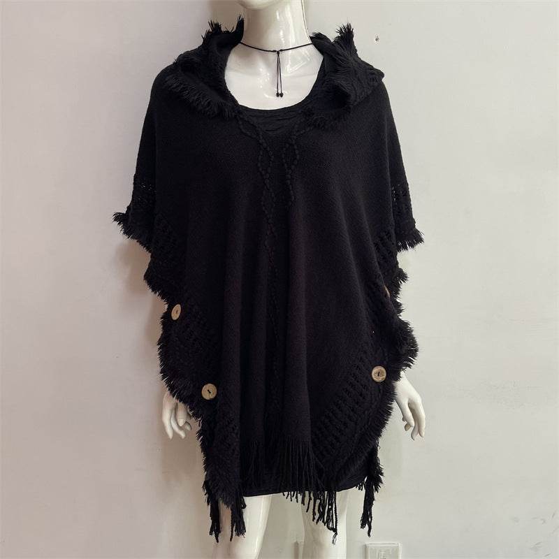 Plus Size Hooded Pullover Sweater - Batwing Tassel Design for Winter - Buy Center