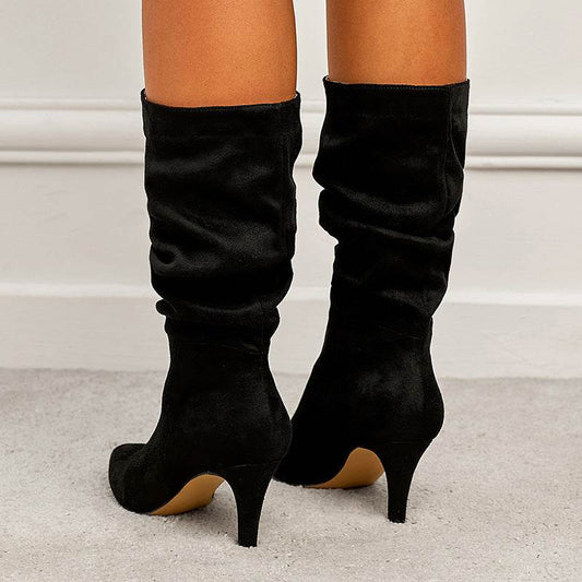 Buycenter Women's Plus Size Stiletto Heel Boots - Wrinkled Suede Design - Buy Center