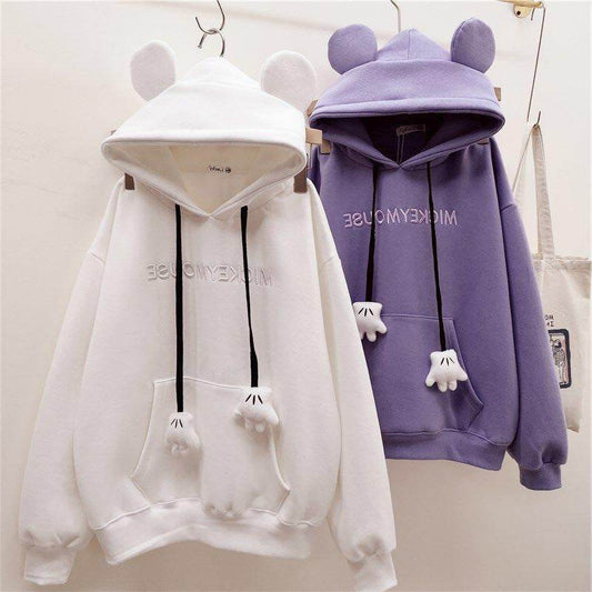 Buycenter Women's Thick Fleece-Lined Embroidery Hoodie - Cute Cartoon Design - Buy Center