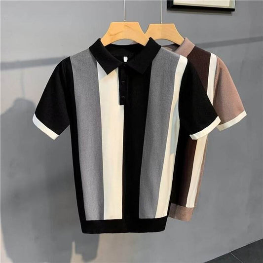 Vintage Stripe Short Sleeve Men's Shirt - Zipper, Comfortable Cotton Fit - Buy Center