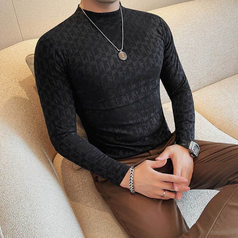 Men's Slim Fit Half High Collar T-Shirt - Trendy Casual Style 2025 - Buy Center