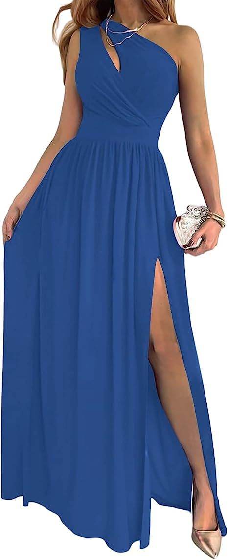 Women's One Shoulder Maxi Dress - High Split Cutout Elegant Style - Buy Center