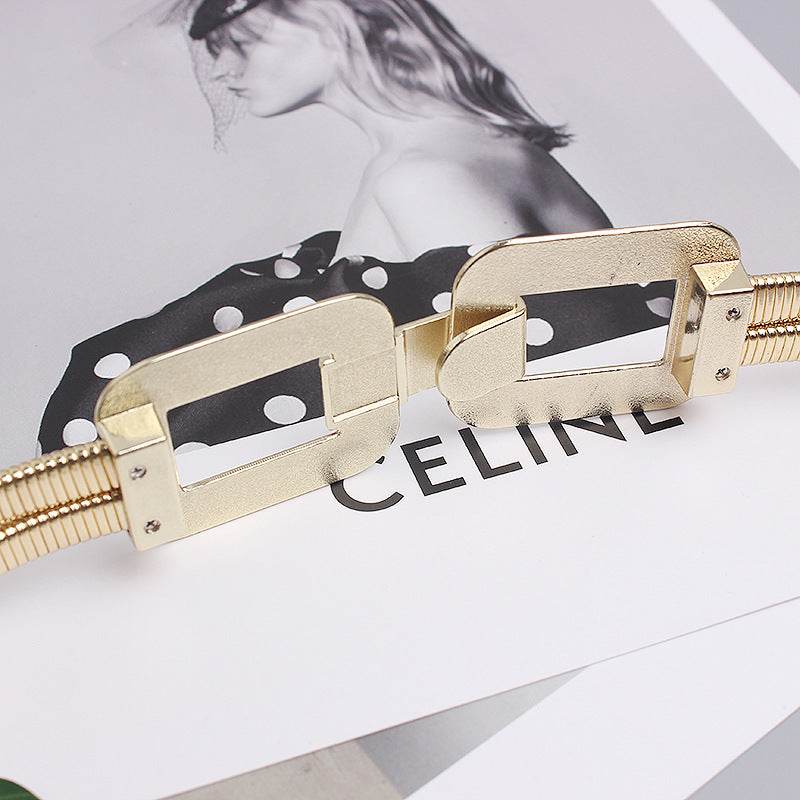 Elegant Metal Stretch Belt for Women - Chic Golden Elastic Accessory - Buy Center