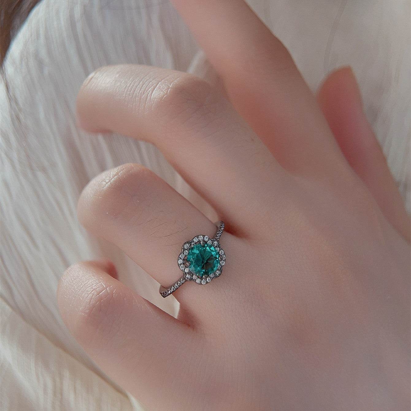 Buy Center Vintage S925 Silver Flower Ring - Black Gold Palaiba Stone - Buy Center
