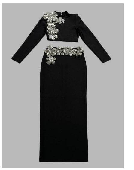 Round Neck Long Sleeve Top & Long Skirt Set - Floral Design for Modern Style - Buy Center
