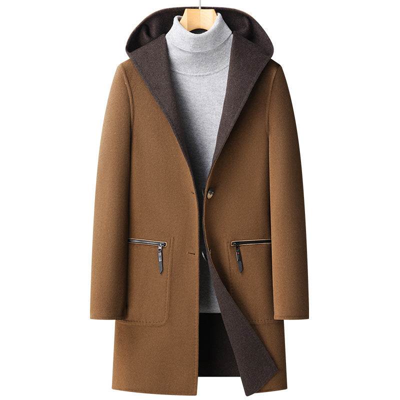 Men's Wool Overcoat - Stylish Hooded Double-Sided Design for Winter - Buy Center