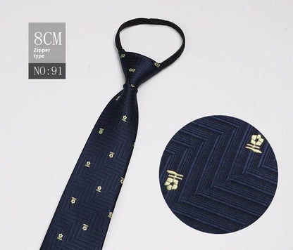 Black Striped Blue Business Tie - Lazy Zip Closure for Easy Wear - Buy Center