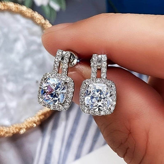 2CT Moissanite Stud Drop Earrings - Sterling Silver Halo, D Color - Buy Center
