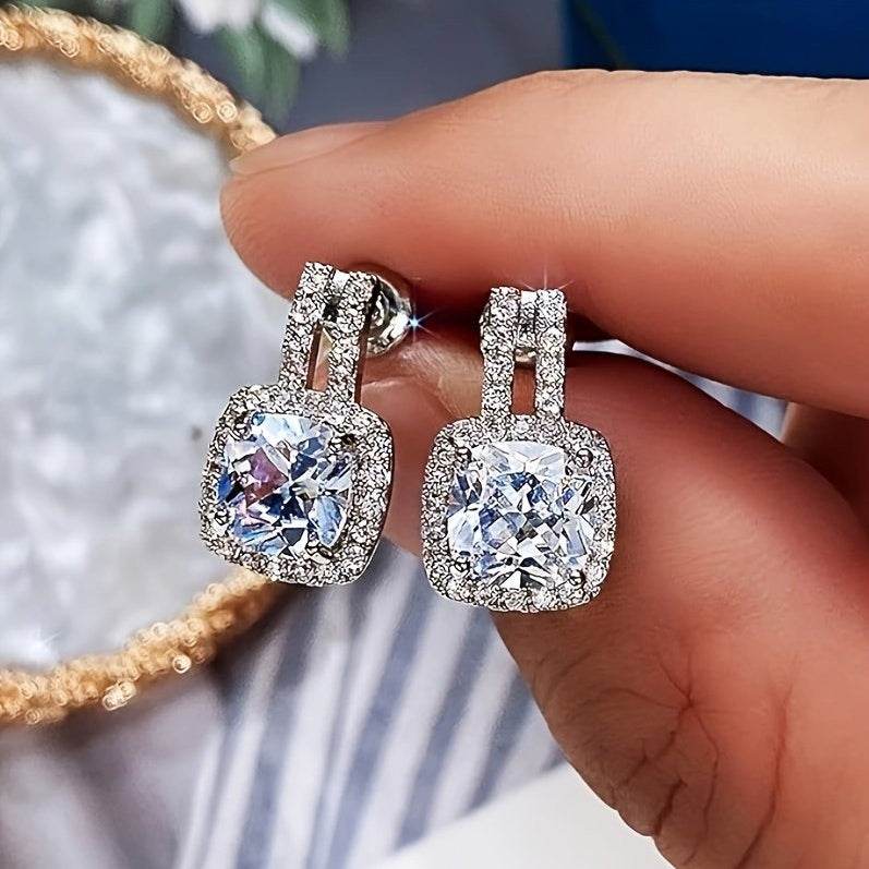 2CT Moissanite Stud Drop Earrings - Sterling Silver Halo, D Color - Buy Center