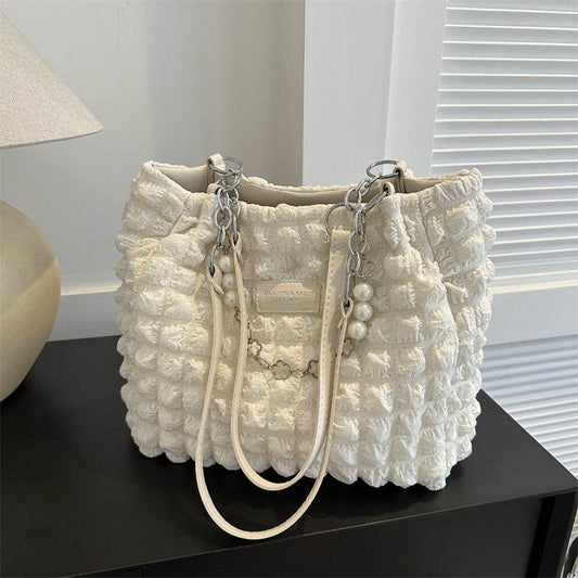 Buycenter Simple Pleated Shoulder Bag - Urban Soft Nylon Tote - Buy Center