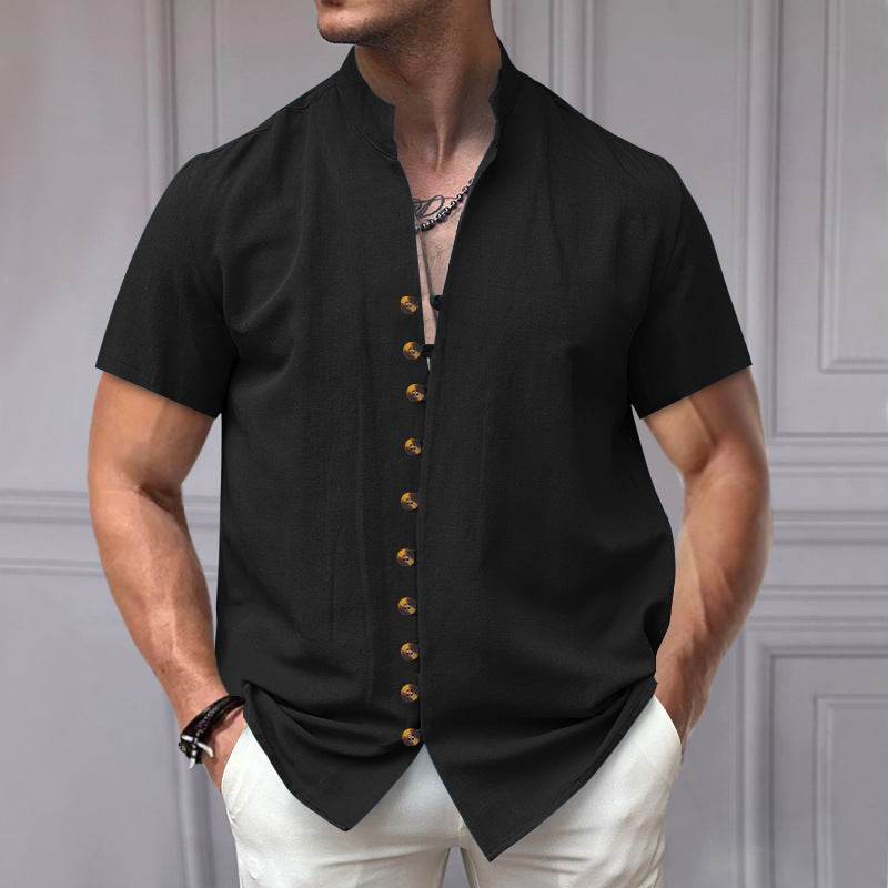 Buycenter Men's Linen Button Shirt - Loose Fit, Short Sleeve in Multiple Colors - Buy Center