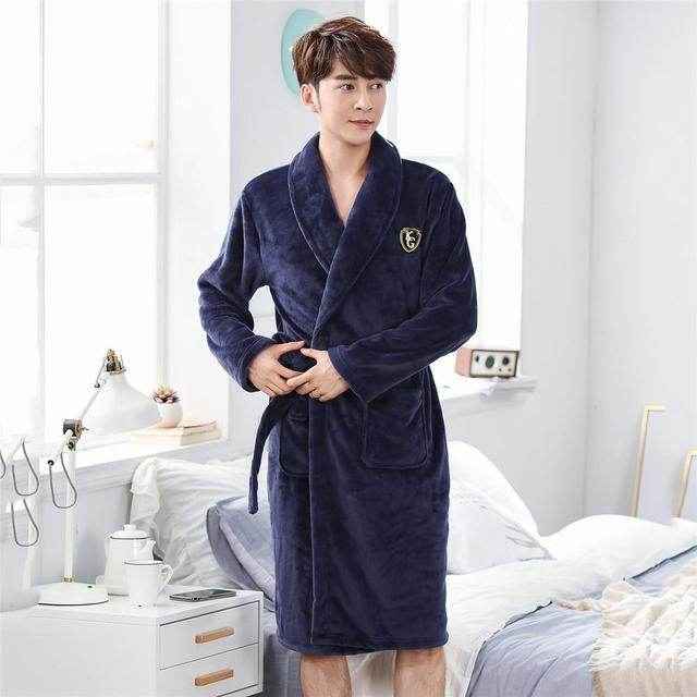 Elegant Winter Flannel Robe Gown - Cozy Men’s Sleepwear for 2025