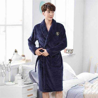 Elegant Winter Flannel Robe Gown - Cozy Men’s Sleepwear for 2025