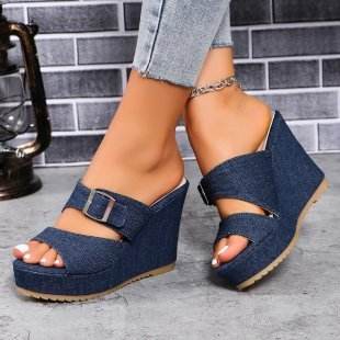 Buycenter Women's Plus Size Wedge Slippers - Thick Bottom, Casual Style - Buy Center