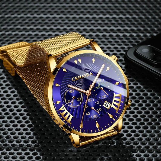 Buycenter Men's Waterproof Quartz Watch - Three-Eye Design, Stylish Alloy Band - Buy Center