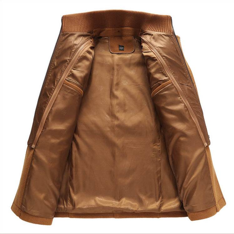 Stylish Men's Woolen Coat - Double Collar Zipper Jacket for Winter 2025 - Buy Center