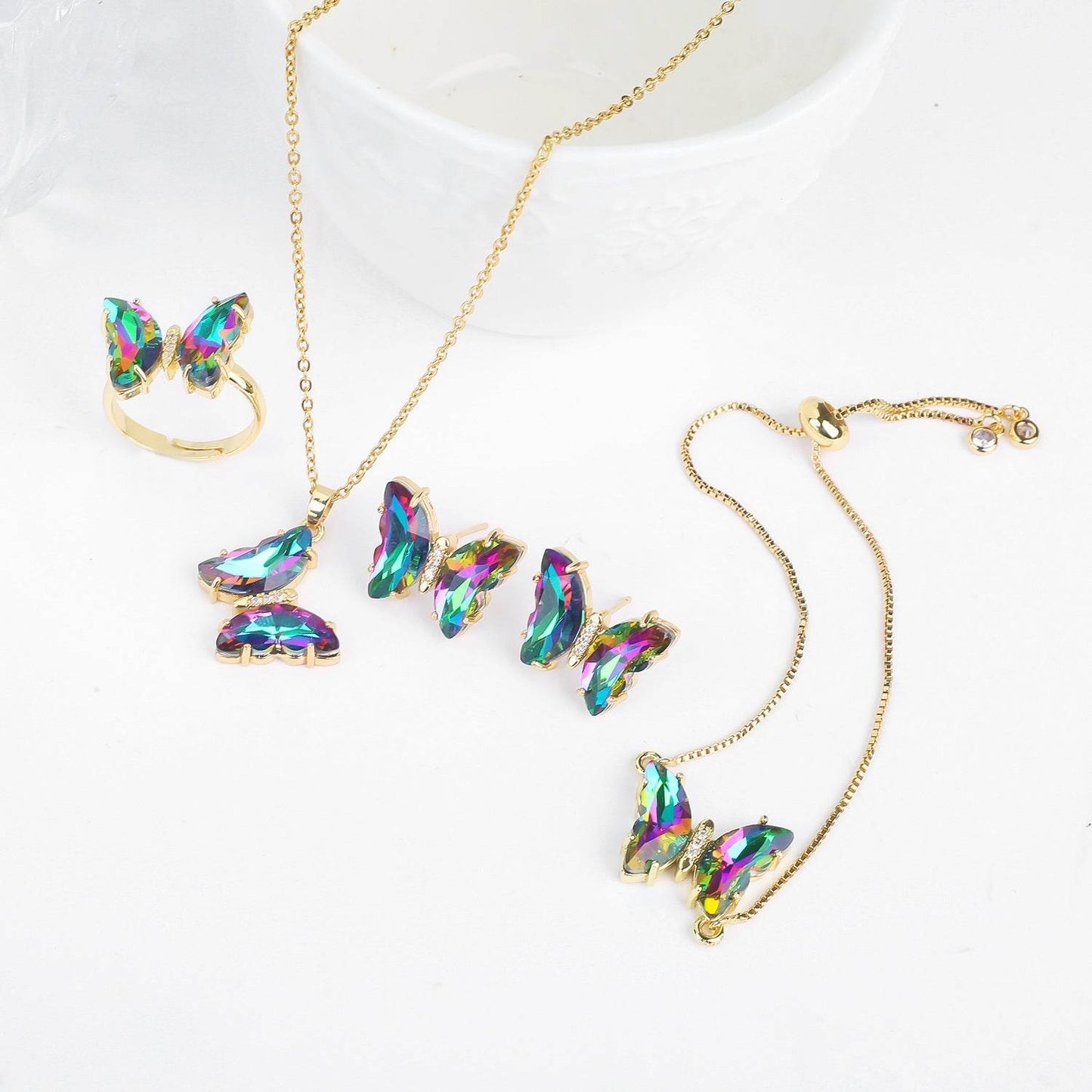 Buycenter Lucky Crystal Butterfly Jewelry Set - Necklace, Earrings & More - Buy Center