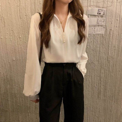 Niche Loose Long Sleeve Top - Versatile Blouse in Stylish Colors - Buy Center