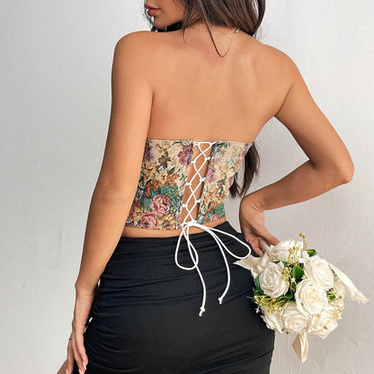 Buycenter Y2K Floral Print Crop Top - Back-tied Design for Women - Buy Center