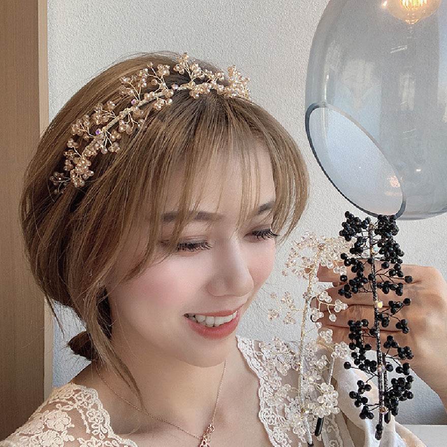 Elegant Korean Crystal Hair Headband - Retro Wave Design for Weddings - Buy Center