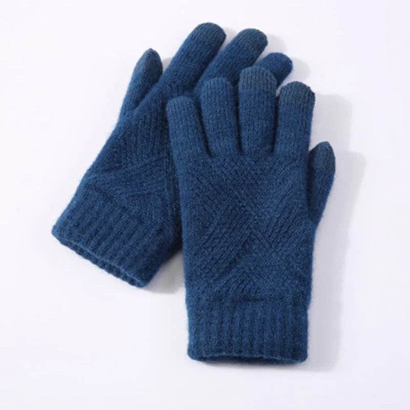 Autumn & Winter Fleece-Lined Knitting Gloves - Double Layer Warmth - Buy Center