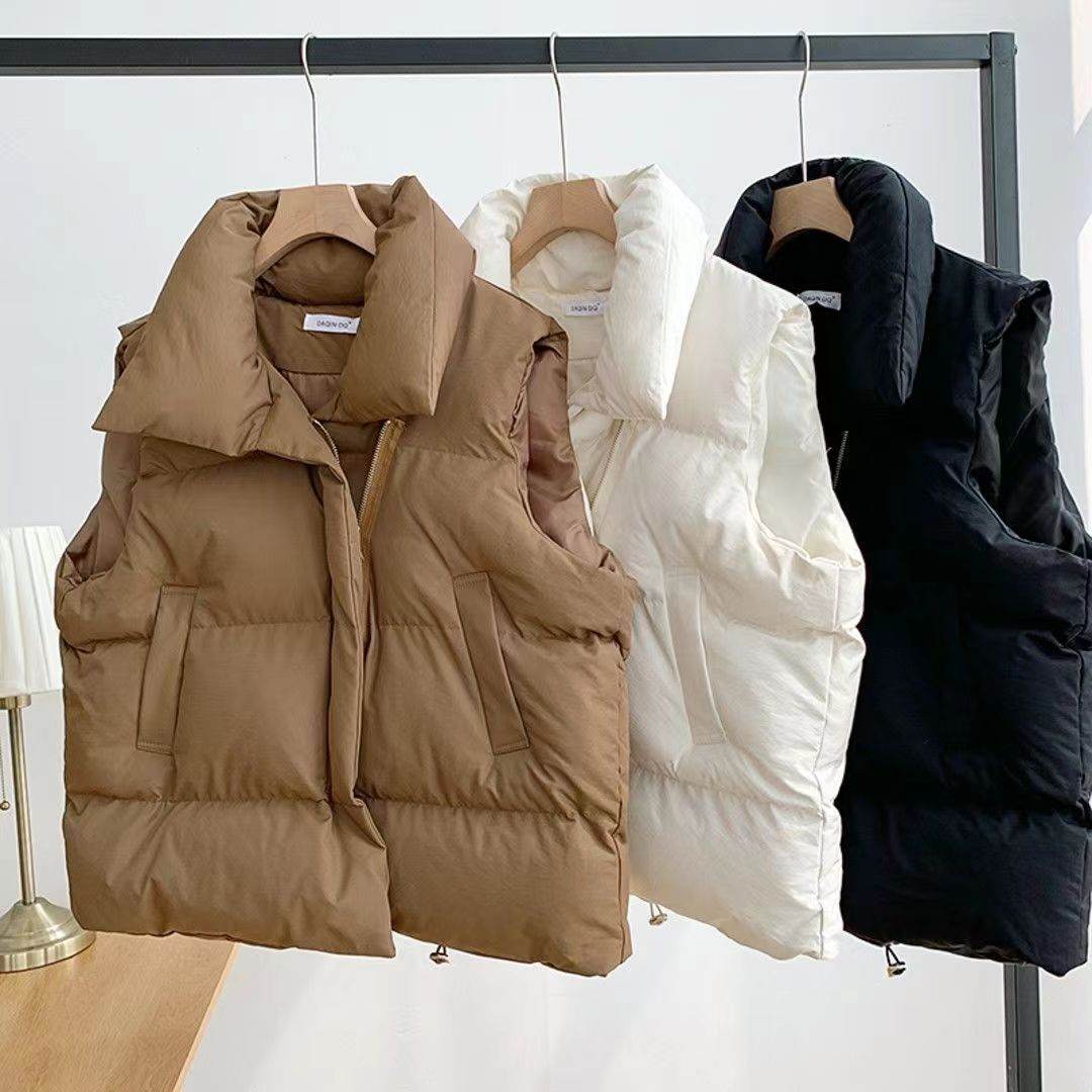 Women's Sleeveless Cotton Vest - Elegant Collar & Pockets for Chic Style - Buy Center