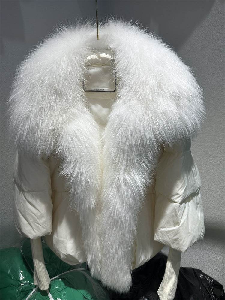 Buycenter Women's White Duck Down Jacket - Temperament Style with Pockets - Buy Center