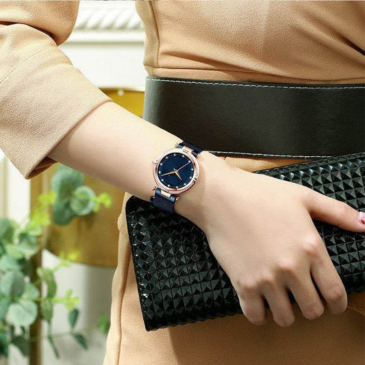 Buy Center Women's Mesh Waterproof Watch - Elegant Diamond-Inlaid Design - Buy Center