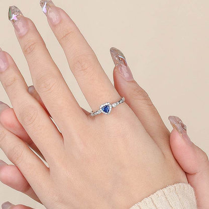 Buycenter S925 Sterling Silver Blue Zircon Heart Ring - Adjustable Design - Buy Center