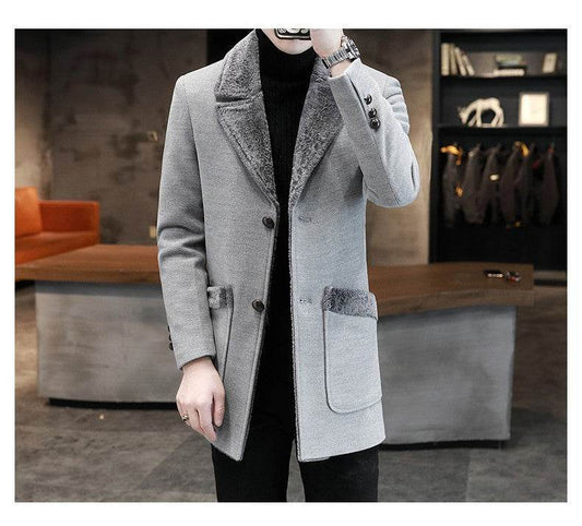 Stylish Fur and Leather Overcoat for Men - Warm Winter Trench Coat - Buy Center