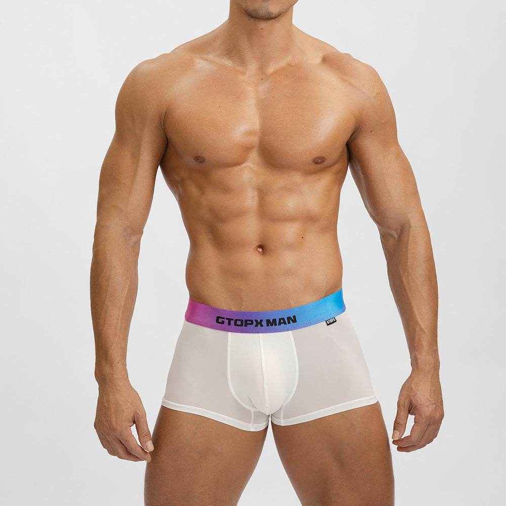 Men's Ice Silk Low Waist Boxers - Breathable Nylon Gradient Design