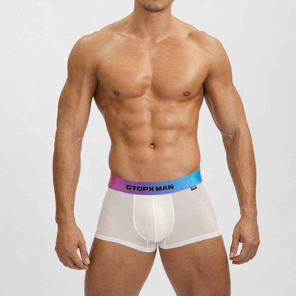 Men's Ice Silk Low Waist Boxers - Breathable Nylon Gradient Design