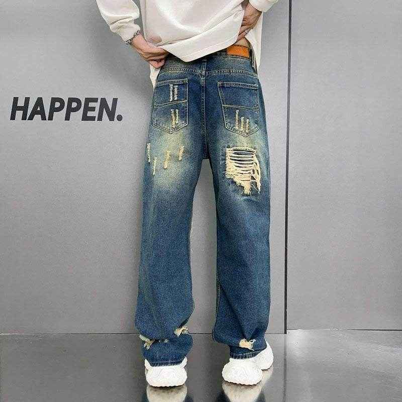Loose Wide Leg Blue Washed Jeans - Stylish Fit for Sizes S to 3XL