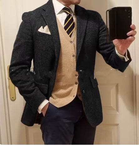Buycnter Slim Fit Herringbone Coat - Stylish Blazer for Modern Men - Buy Center