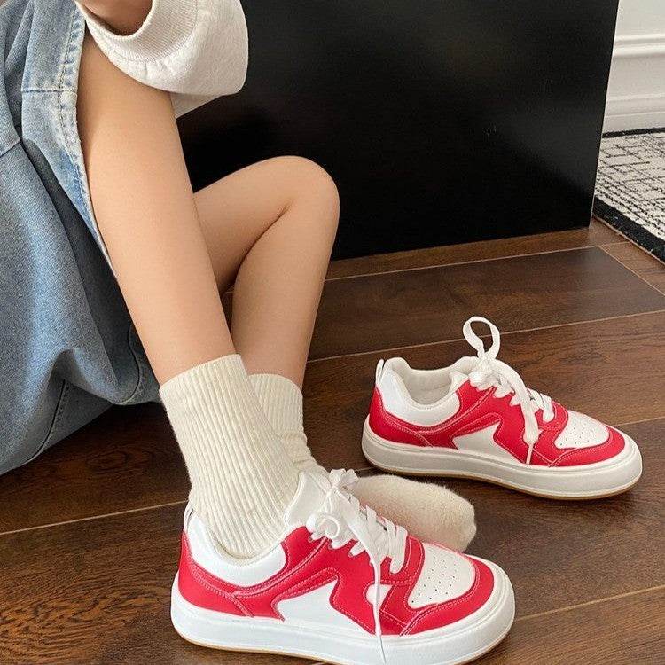 Spring Platform Sneakers for Students - White, Khaki & Lake Blue Flats - Buy Center