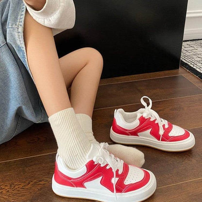 Spring Platform Sneakers for Students - White, Khaki & Lake Blue Flats - Buy Center