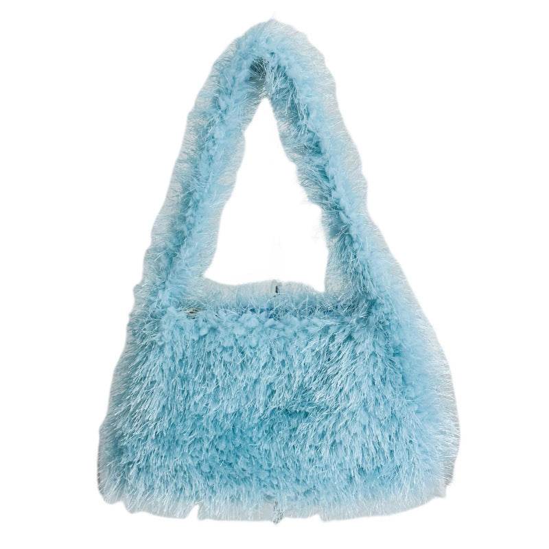 Versatile Candy Colored Handheld Tassel Bag - Fresh Plush Clutch - Buy Center