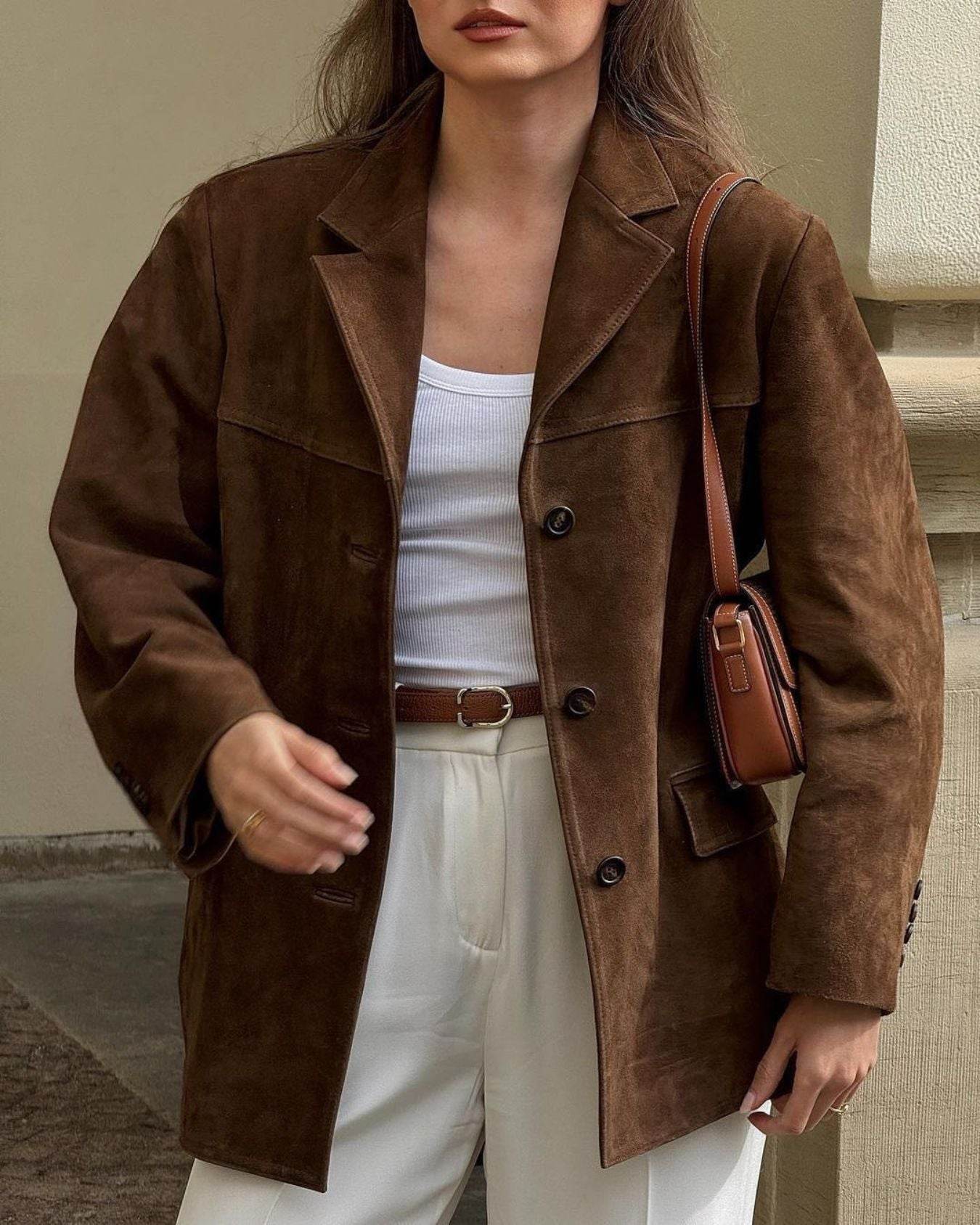 Buycenter Ladies Faux Suede Casual Blazer Coat - Retro Style Jacket - Buy Center