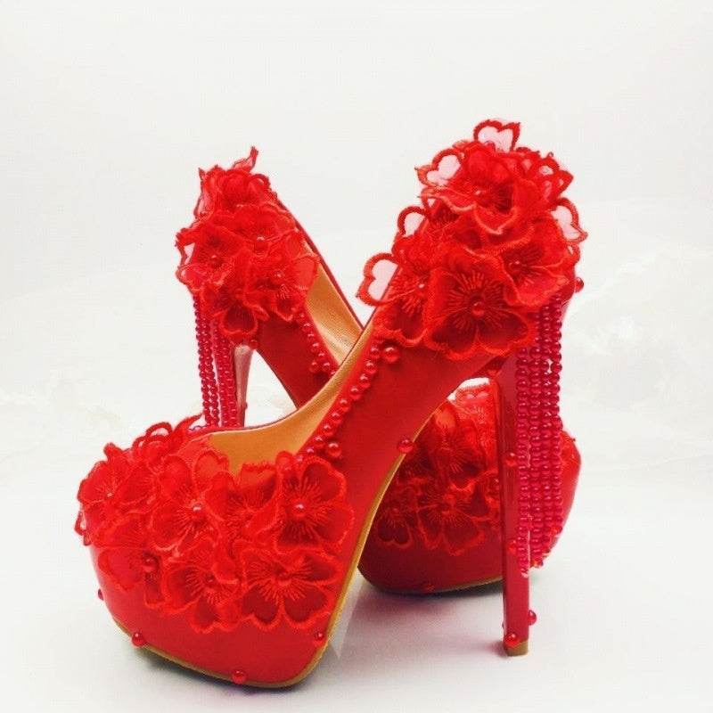 Buycenter Korean Style High-Heeled Pumps - Elegant Flower Rhinestones - Buy Center
